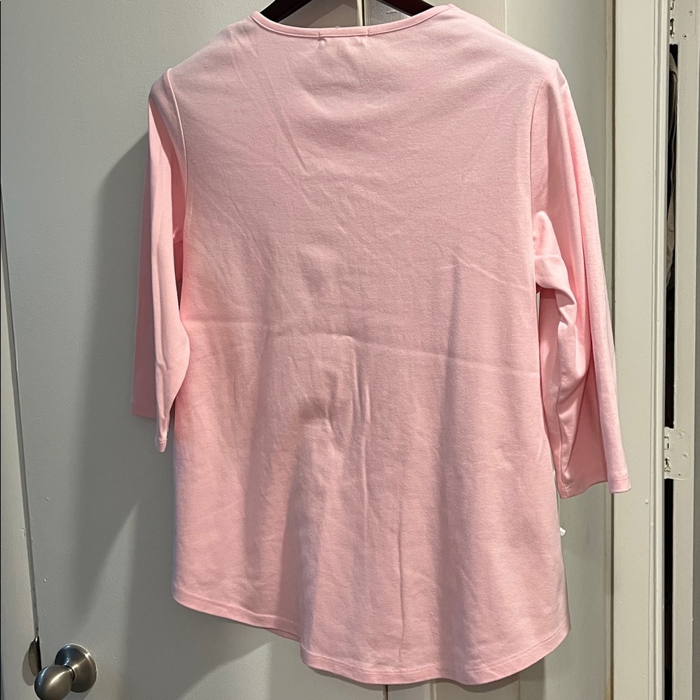 Indigo Soul pink beaded flamingo 3/4 length sleeve cotton shirt Large - Picture 3 of 14